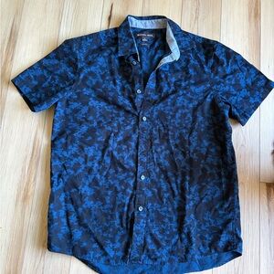 Michael Kors Black and Blue Camo Classic Collared Button Down Shirt